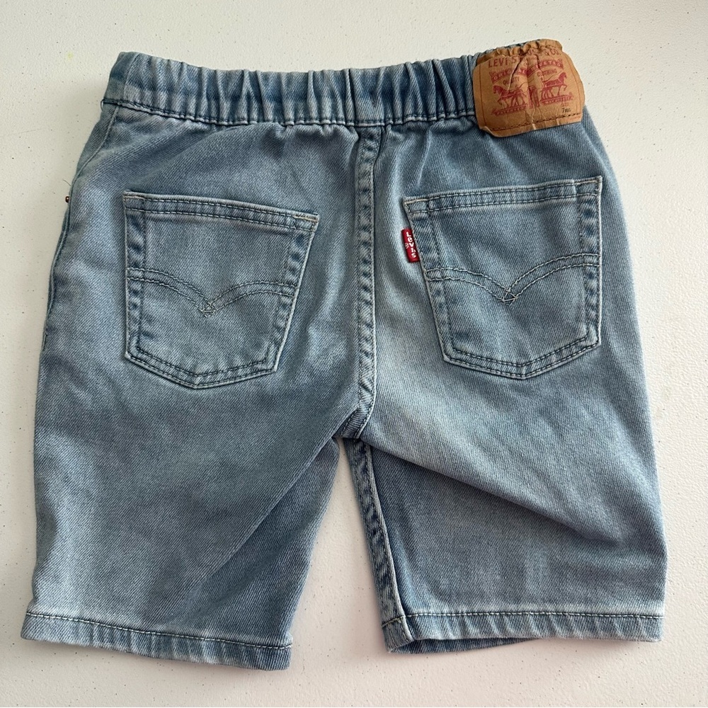 Levi's Boys Youth Elastic Waist Blue Jean Shorts Size 7 Light Wash EUC